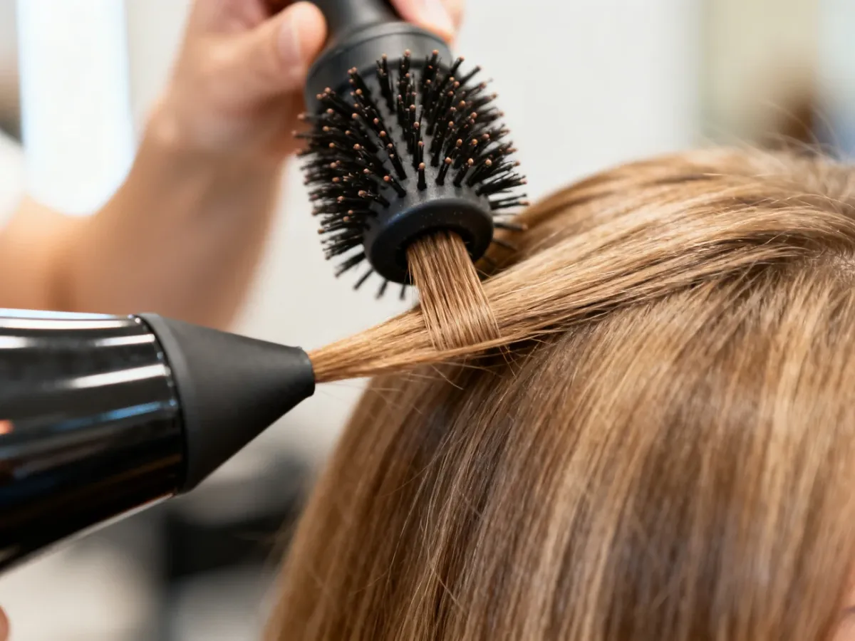 Modelowanie włosów u nasady za pomocą okrągłej szczotki i suszarki